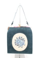 画像1: an another angelus / カメオローズ刺繍スクエアがま口バッグ  ブルーグリーン O-26-10-27-1006-CA-BG-OW-OS (1)