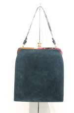 画像2: an another angelus / カメオローズ刺繍スクエアがま口バッグ  ブルーグリーン O-26-10-27-1006-CA-BG-OW-OS (2)