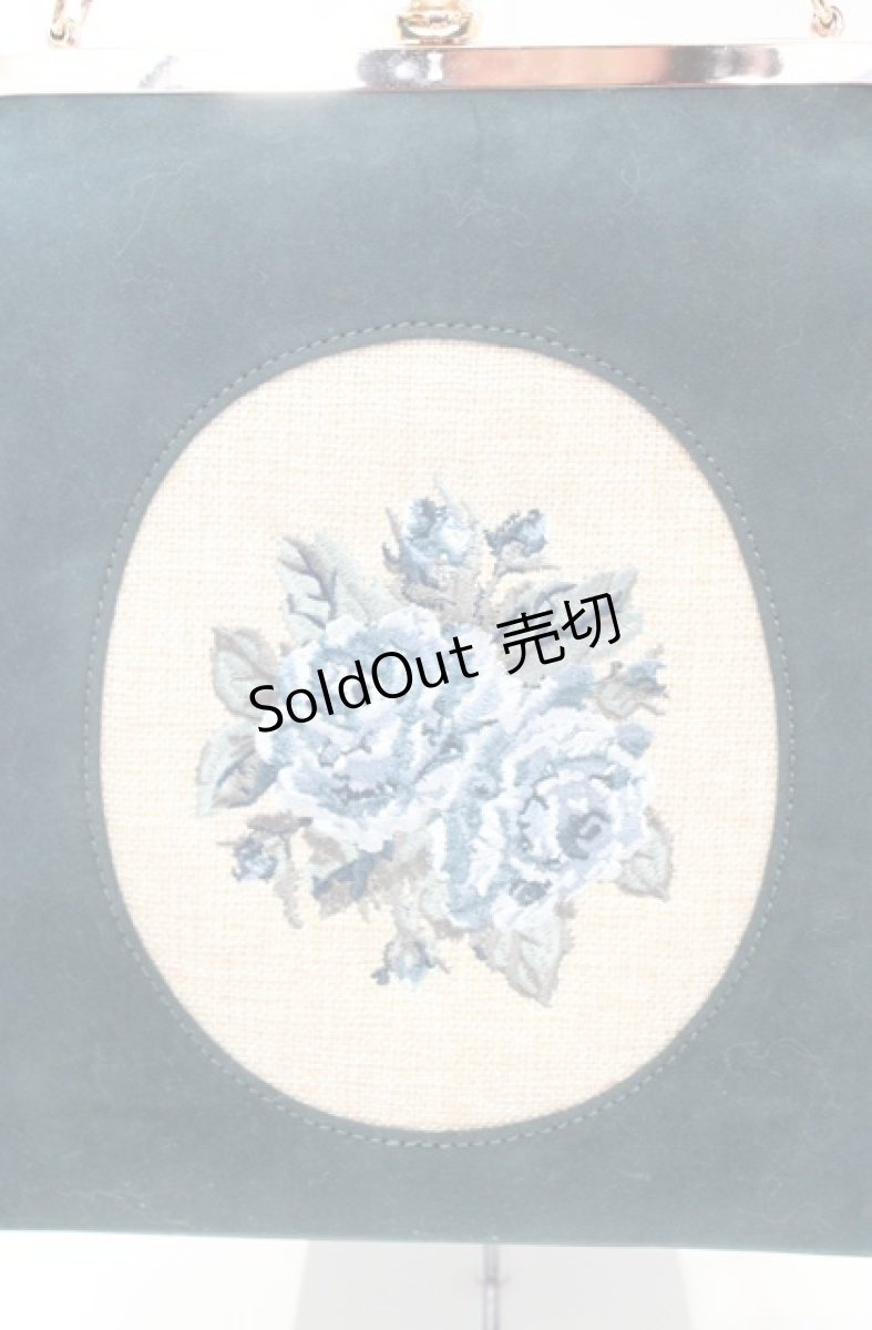 画像3: an another angelus / カメオローズ刺繍スクエアがま口バッグ  ブルーグリーン O-26-10-27-1006-CA-BG-OW-OS (3)