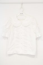 画像1: Chalmiere / トーションレース丸襟半袖ブラウス M シロ O-26-10-27-002-AX-BL-OW-OS (1)