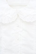 画像2: Chalmiere / トーションレース丸襟半袖ブラウス M シロ O-26-10-27-002-AX-BL-OW-OS (2)