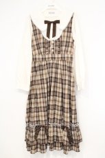 画像1: axes femme POETIQUE / チェックフリルレディワンピース M ブラウン×アイボリー O-26-10-29-064-AX-OP-IG-OS (1)