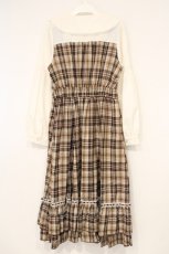 画像4: axes femme POETIQUE / チェックフリルレディワンピース M ブラウン×アイボリー O-26-10-29-064-AX-OP-IG-OS (4)