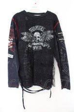 画像1: MAD / 蜘蛛の巣レースレイヤードカットソー M ブラック×レッド O-26-10-30-041-PU-TO-IG-OS (1)