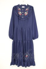 画像1: axes femme POETIQUE / ブロッキングベリー刺繍ワンピース M ブルー O-26-10-31-061-AX-OP-IG-OS (1)