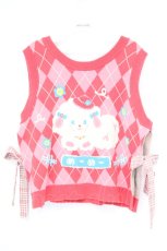 画像1: LOLITA / Decora Pink Plaid Sheep& Pocket Sided Sweater Vest　ベスト  ピンク O-26-10-31-076-LO-TO-OW-OS (1)