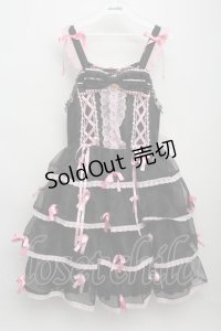 BABY,THE STARS SHINE BRIGHT / Eternal Ribbon Featheryジャンパースカート  黒ｘピンク S-24-02-14-047-BA-OP-AS-ZS