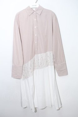 画像1: axes femme / ストライプ×レース切替シャツワンピース  赤ｘ白 S-24-04-01-086-AX-OP-SZ-ZI
