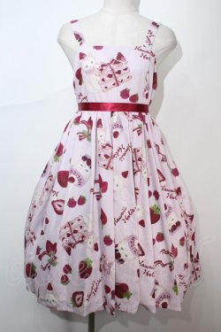 画像1: Kawaii Holic /  Strawberry on the Catジャンパースカート  ピンク S-24-04-22-075-PU-OP-AS-ZS