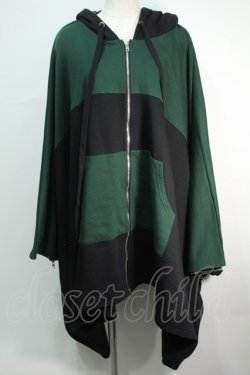 画像1: IRO+IRO / 着物パーカー  黒ｘグリーン S-24-06-21-091-LO-TO-AS-ZI