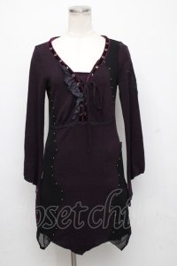 Ozz oneste / Vネック切替チュニック  黒ｘ紫 S-24-07-16-058-OO-TS-AS-ZT055
