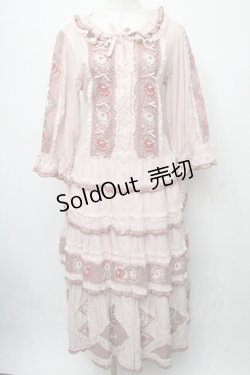 画像1: PINK HOUSE / ローズチュールレース使いパッチワーク風ワンピース  ピンク S-24-07-23-045-LO-OP-HD-ZS