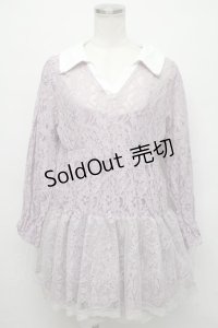 axes femme / 総レースティアードチュニック  ラベンダー S-24-08-10-047-AX-OP-AS-ZI