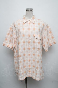 画像1: Karl Helmut / チェック&なみ刺繍半袖シャツ M オレンジＸ白チェック S-24-08-11-015-EL-BL-HD-ZT145