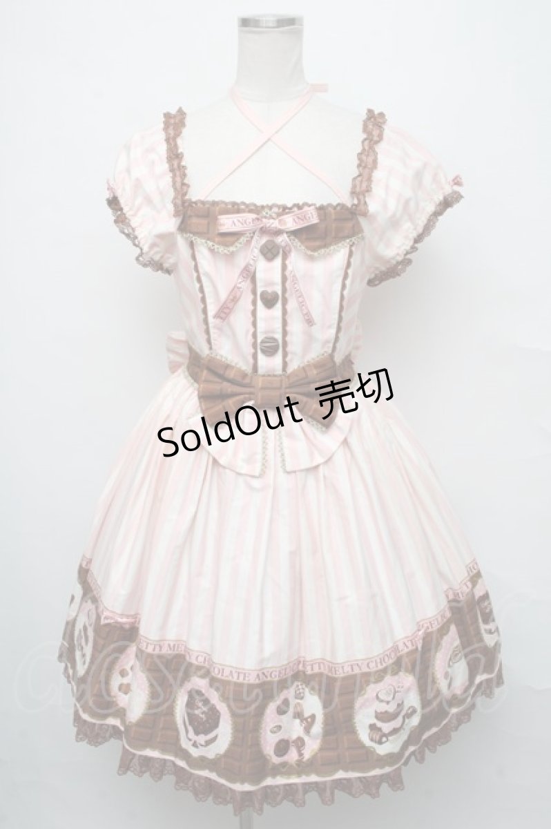 画像1: Angelic Pretty / Meltyチョコレートミニ袖ジャンパースカート  ピンク S-24-09-01-085-AP-OP-AS-ZS (1)