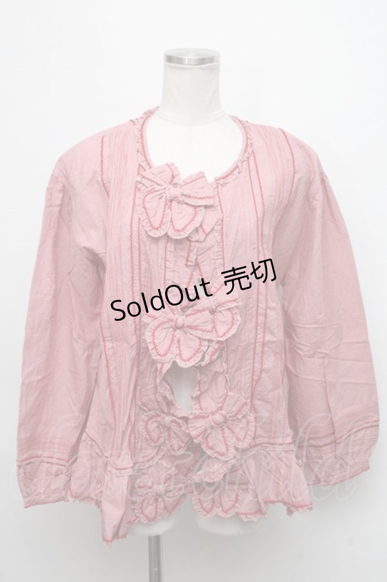 画像1: 【SALE】PINK HOUSE / ギンガムチェックリボンカーディガン  赤 S-24-09-05-030-LO-TO-AS-ZT180 (1)