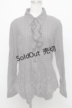 画像1: 【SALE】MIHO MATSUDA / フリルチェックブラウス  黒Ｘブラウン S-24-09-17-033-GO-BL-AS-ZT367