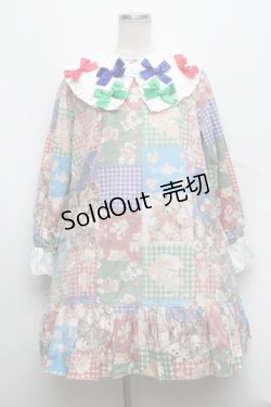 画像1: Nile Perch / くまパッチワーク三角襟ワンピース  マルチ S-24-09-28-035-LO-OP-AS-ZS