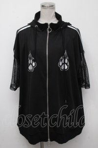 LISTEN FLAVOR / 猫耳肉球ファイヤー袖メッシュジャージ  黒 S-24-11-06-052-PU-JA-AS-ZI
