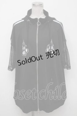 画像1: LISTEN FLAVOR / 猫耳肉球ファイヤー袖メッシュジャージ  黒 S-24-11-06-052-PU-JA-AS-ZI