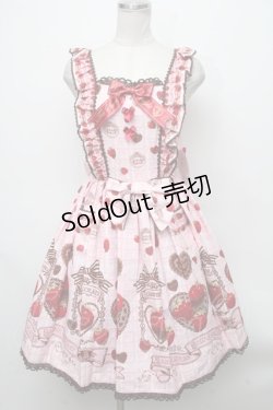 画像1: BABY,THE STARS SHINE BRIGHT / Strawberry Loves Chocolate柄エプロンフリルジャンパースカート・カチューシャセット  ピンク S-24-11-09-052-BA-OP-AS-ZS
