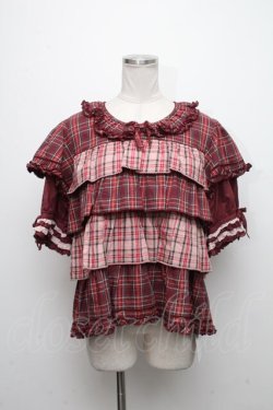 画像1: PINK HOUSE / オリジナルチェックｘローンフリルブラウス  赤 S-24-11-11-060-LO-BL-AS-ZI