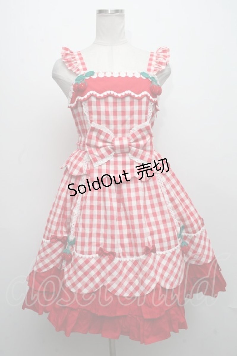画像1: Angelic Pretty / Berryちゃんジャンパースカート  赤ｘ白 S-24-11-17-066-AP-OP-AS-ZS (1)
