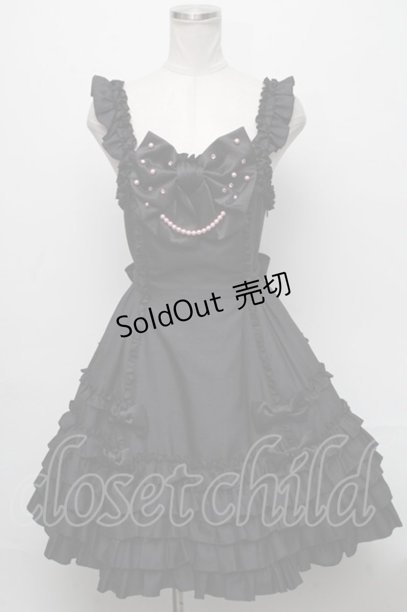 画像1: Angelic Pretty / ドレッシーサテンフリルジャンパースカート  黒 S-24-12-01-056-AP-OP-AS-ZS (1)