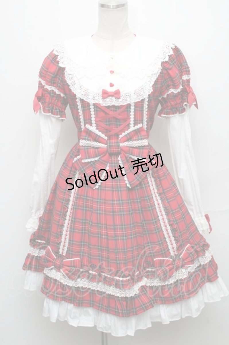 画像1: Angelic Pretty / Dolly Girl付け袖ワンピース(タータン  赤 S-24-12-09-053-AP-OP-HR-ZS (1)