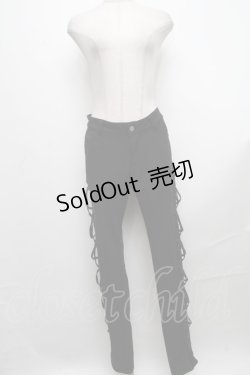 画像1: NAOTO SEVEN / サイド編み上げプリントパンツ  黒 S-24-12-24-083-HN-PA-HR-ZT149