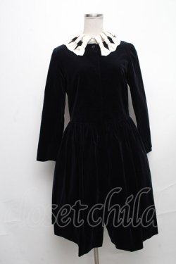 画像1: Jane Marple / リボン襟別珍ワンピース  ネイビー S-24-12-24-044-JM-OP-HR-ZT383