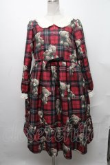 Emily Temple cute / Teddy Bear Tartanワンピース  赤 S-24-12-29-052-ET-OP-HR-ZT066