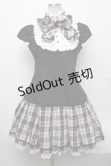 PUTUMAYO / 巡音ルカコラボ 03後ろ編み上げワンピース  黒ｘ白ｘピンク S-24-12-29-054-PT-OP-HR-ZS
