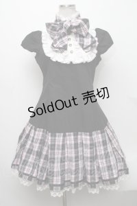 PUTUMAYO / 巡音ルカコラボ 03後ろ編み上げワンピース  黒ｘ白ｘピンク S-24-12-29-054-PT-OP-HR-ZS