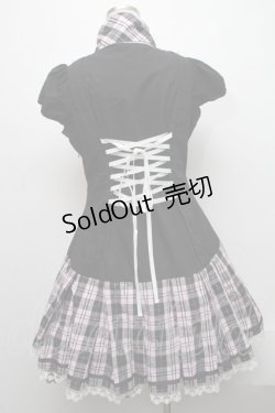 画像2: PUTUMAYO / 巡音ルカコラボ 03後ろ編み上げワンピース  黒ｘ白ｘピンク S-24-12-29-054-PT-OP-HR-ZS