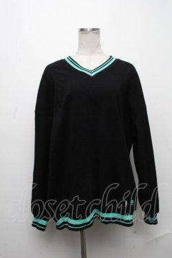 画像1: NieR Clothing / シエル配色ニット  黒ｘグリーン S-24-12-29-031-PU-TO-HR-ZT189