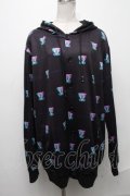 NieR Clothing / 転写ボタンデザインパーカー  黒 S-24-12-29-037-PU-TO-HR-ZT188