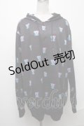 【SALE】NieR CLOTHING / 転写ボタンデザインパーカー  黒 S-24-12-29-037-PU-TO-HR-ZT188