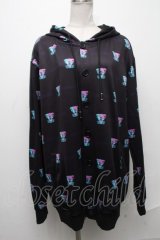 NieR Clothing / 転写ボタンデザインパーカー  黒 S-24-12-29-037-PU-TO-HR-ZT188