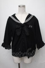 PINK HOUSE / リボンブローチ付きセーラーカラーカーディガン  黒 S-25-01-11-020-LO-BL-HR-ZT350