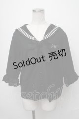 PINK HOUSE / リボンブローチ付きセーラーカラーカーディガン  黒 S-25-01-11-020-LO-BL-HR-ZT350