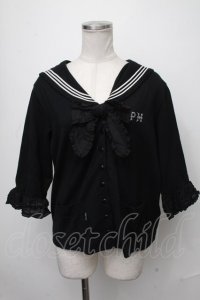 PINK HOUSE / リボンブローチ付きセーラーカラーカーディガン  黒 S-25-01-11-020-LO-BL-HR-ZT350
