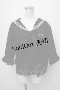 PINK HOUSE / リボンブローチ付きセーラーカラーカーディガン  黒 S-25-01-11-020-LO-BL-HR-ZT350