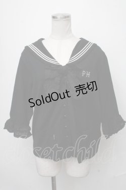 画像1: PINK HOUSE / リボンブローチ付きセーラーカラーカーディガン  黒 S-25-01-11-020-LO-BL-HR-ZT350