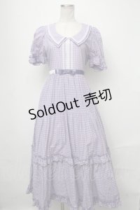 Maria pipi / セーラーカラーチェックレースドレス  ラベンダー S-25-01-11-039-EL-OP-AS-ZT154