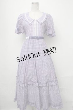 画像1: Maria pipi / セーラーカラーチェックレースドレス  ラベンダー S-25-01-11-039-EL-OP-AS-ZT154