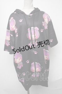 NieR Clothing / プリント半袖パーカー  黒 S-25-01-19-030-PU-TO-HR-ZS