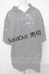 NieR Clothing / プリント半袖パーカー  黒ｘ紫 S-25-01-19-033-PU-TO-HR-ZS