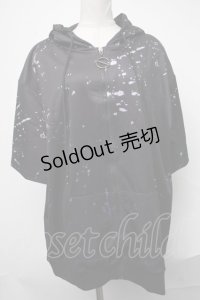NieR Clothing / プリント半袖パーカー  黒ｘ紫 S-25-01-19-033-PU-TO-HR-ZS