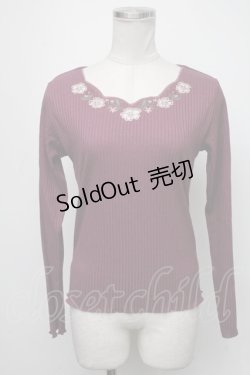 画像1: axes femme / 花刺繍ボトルネックニットプルオーバー  ワイン S-25-01-22-1051-AX-TO-HR-ZS